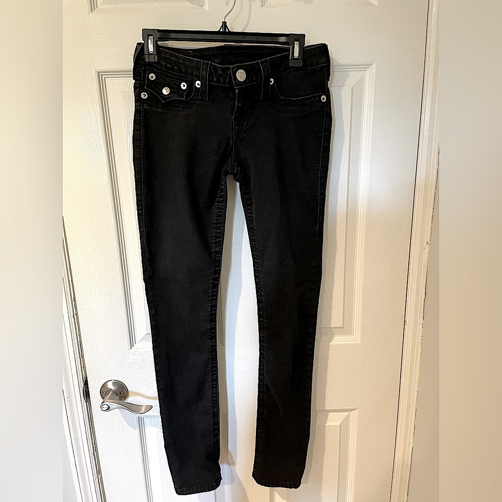 True religion. Skinny stretch, low rise, tall jeans.